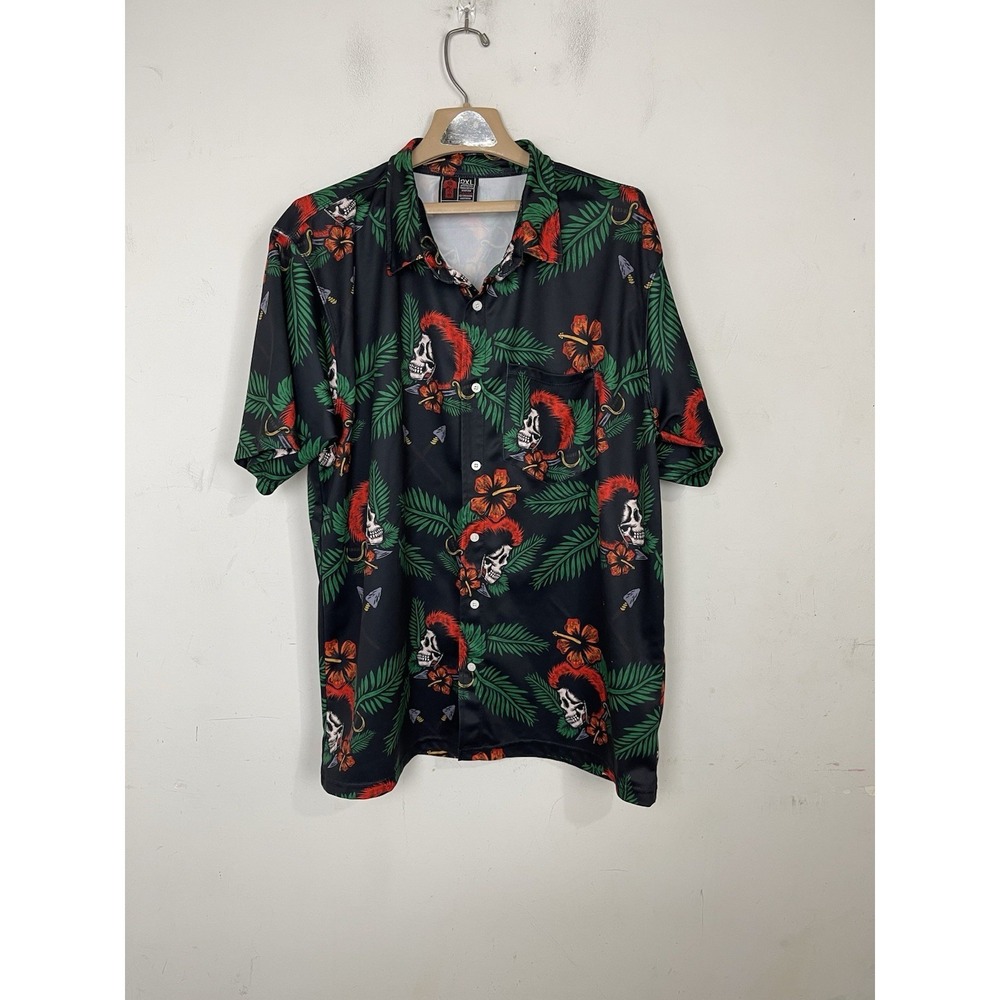 OAF Nation Mens Shirt 2XL Skulls‎ Hawaiian Pirate Emo Biker Button Up Camp Beach